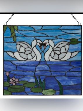 Stained Glass Swan Window Panel - Blue and White